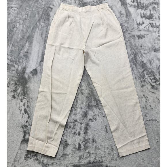 Vintage Sag Harbor Pants Womens 12 Tan Linen Blend Pleated High Rise Tapered - Picture 4 of 11